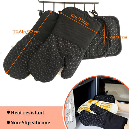 4 Pcs Oven Mitts and Pot Holders,500°F High Heat Resistant Kitchen Oven Mitts with Pot Holders,Long Oven Mitts with Recycled Cotton Infill and Silicone Non-Slip Surface for Baking and Cooking(Grey)