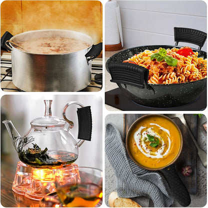 3 Piece Silicone Cast Iron Handle Cover with Pot Handle Covers Set，Cast Iron Handles Sleeve (Black-Small)