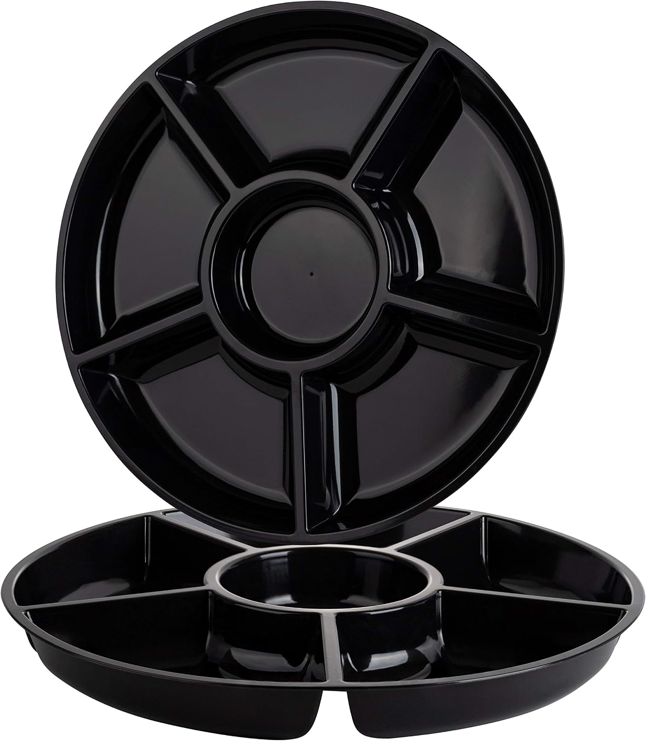 Plasticpro 6 Sectional Round Plastic Serving Tray/Platters Clear Pack of 2