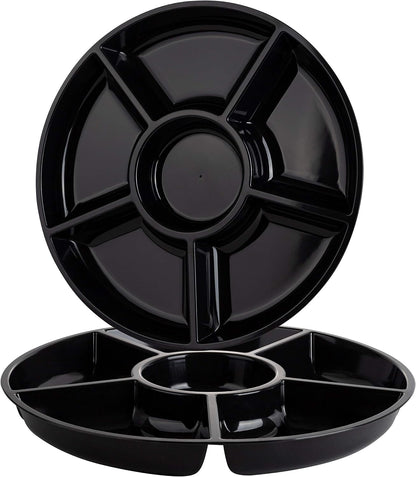 Plasticpro 6 Sectional Round Plastic Serving Tray/Platters Clear Pack of 2
