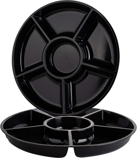 Plasticpro 6 Sectional Round Plastic Serving Tray/Platters Clear Pack of 2