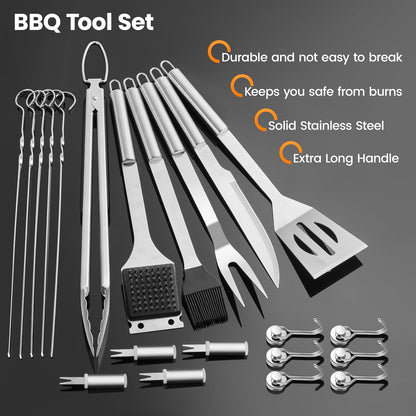 11 Pcs Grill Tools Set,BBQ ＆ Grilling Accessories Outdoor Barbecue Utensils