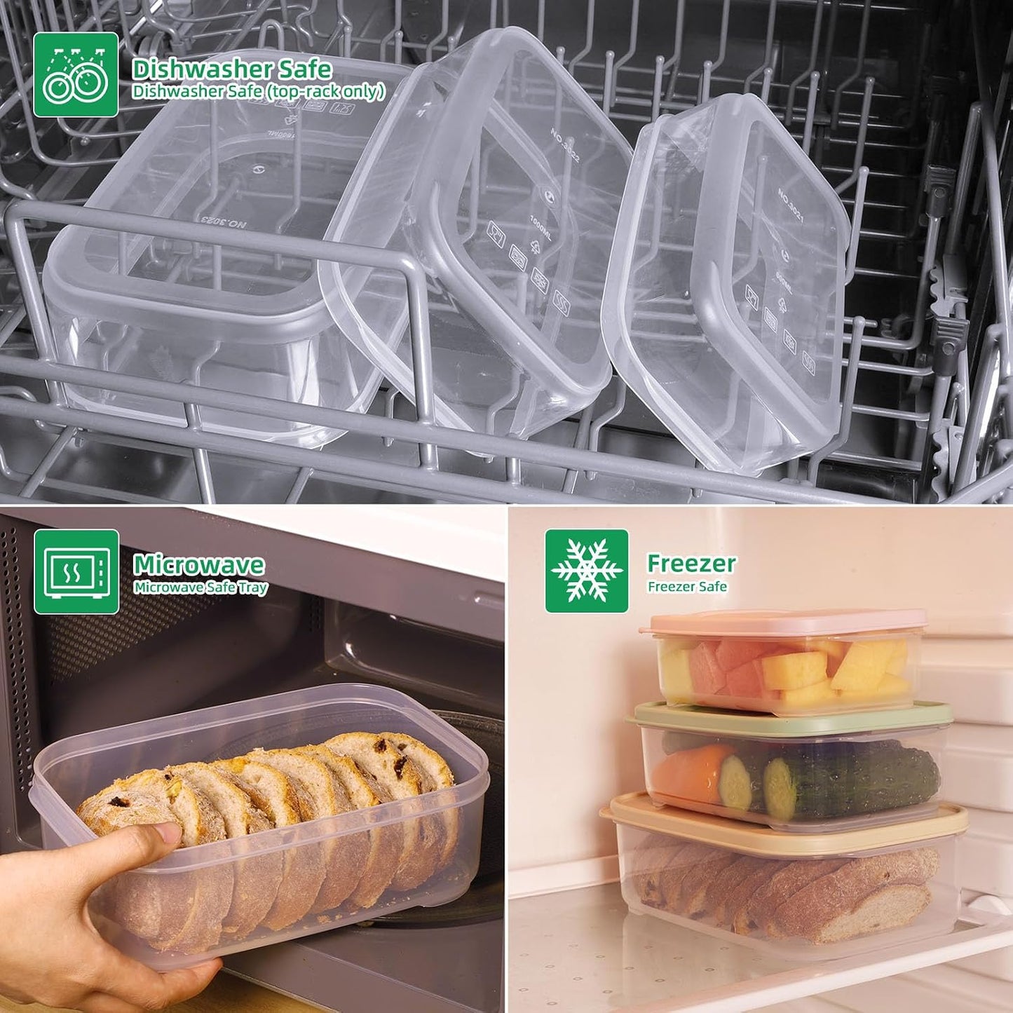 4 PCS Food Storage Containers with Lids - 100% Leak-Proof Plastic Meal-Prep Containers for Kitchen Storage and Dining out, BPA-Free, Dishwasher & Microwave Safe (Rectangle)