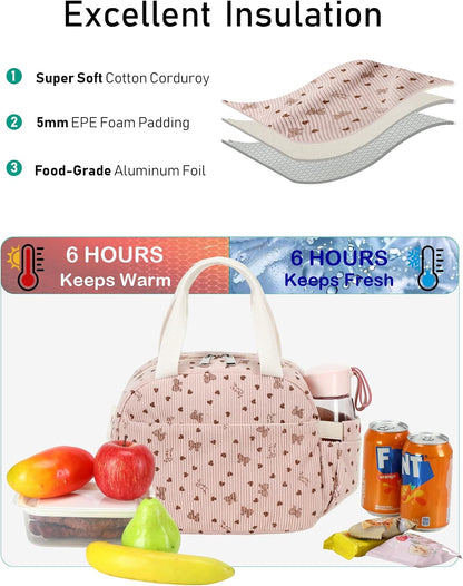 Lunch Box Lunch Bag Insulated Lunchbox Cute Reusable Lunch Tote bags for School Work Picnic for Kids Girls Women (Pink Bowknot)