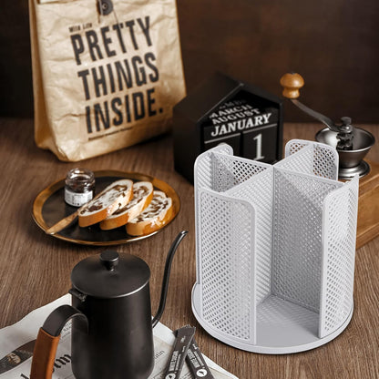 Rotating Paper Cup Dispenser with 4 Compartments, Disposable Coffee Cup Storage & Lid Holder for Countertops, Kitchen, Coffee Stations (White)