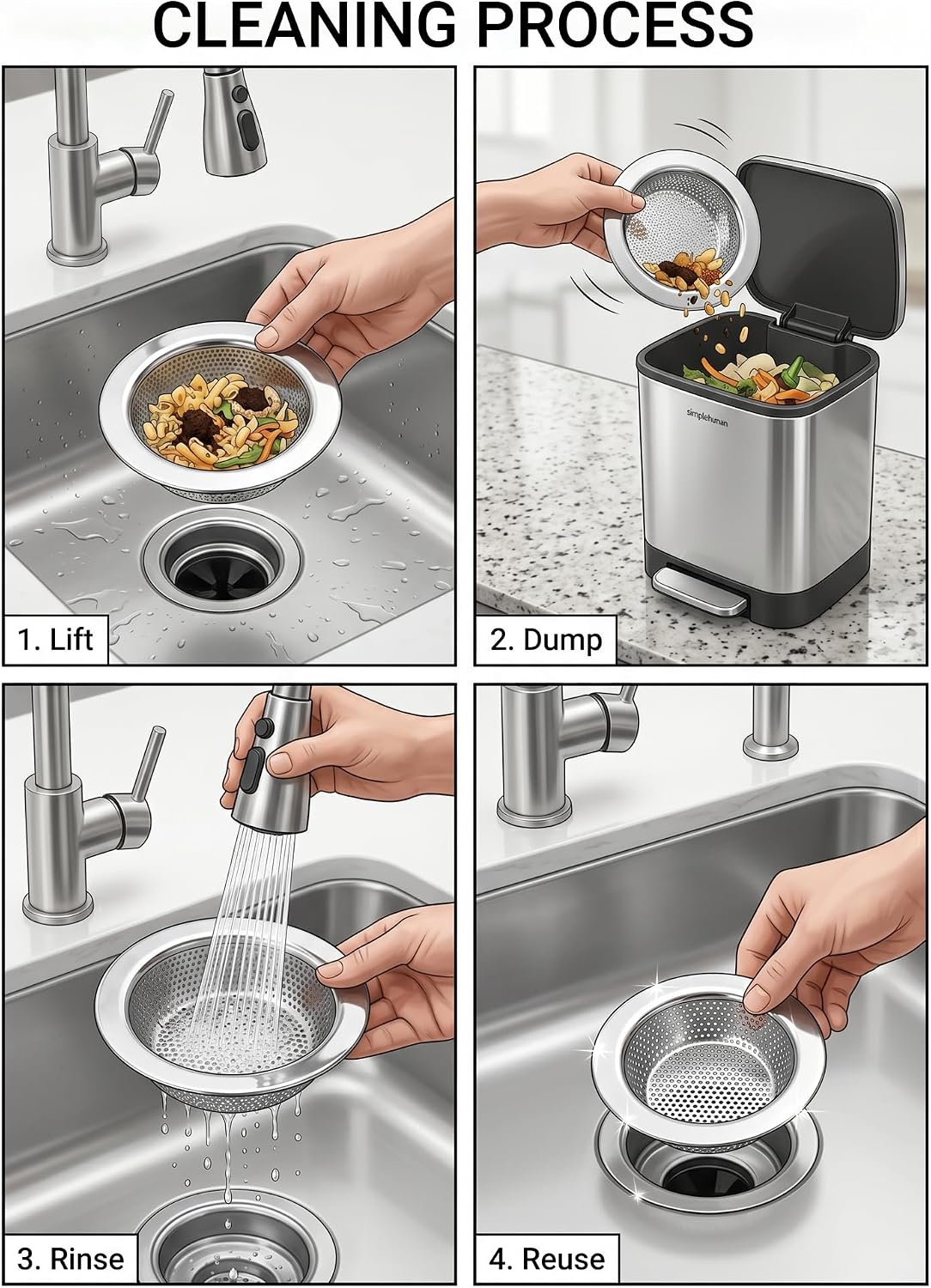 Kitchen Sink Strainer Stainless Steel with 4.33" Rim (2-Pack)