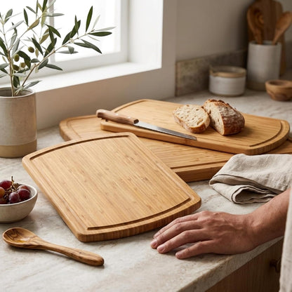 Bamboo Cutting Board Set of 4, Large Cutting Boards for Kitchen, Wood Cutting Board with Juice Groove Side Handles, Wooden Cutting Board for Kitchen, Meat Chopping Board Meal Prep, Serving Charcuterie