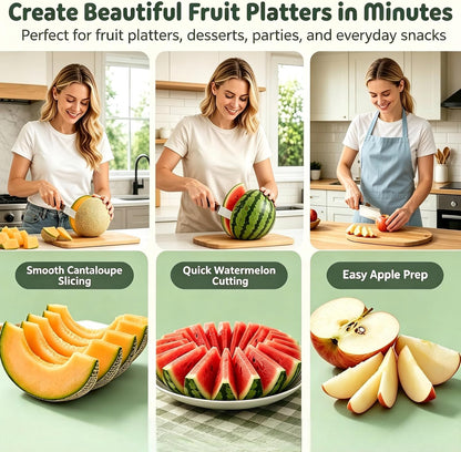 2pcs Multi functional Triangle Fruit Cutting Machine Portable Watermelon, Melon, and Apple Slicer with Wooden Handle
