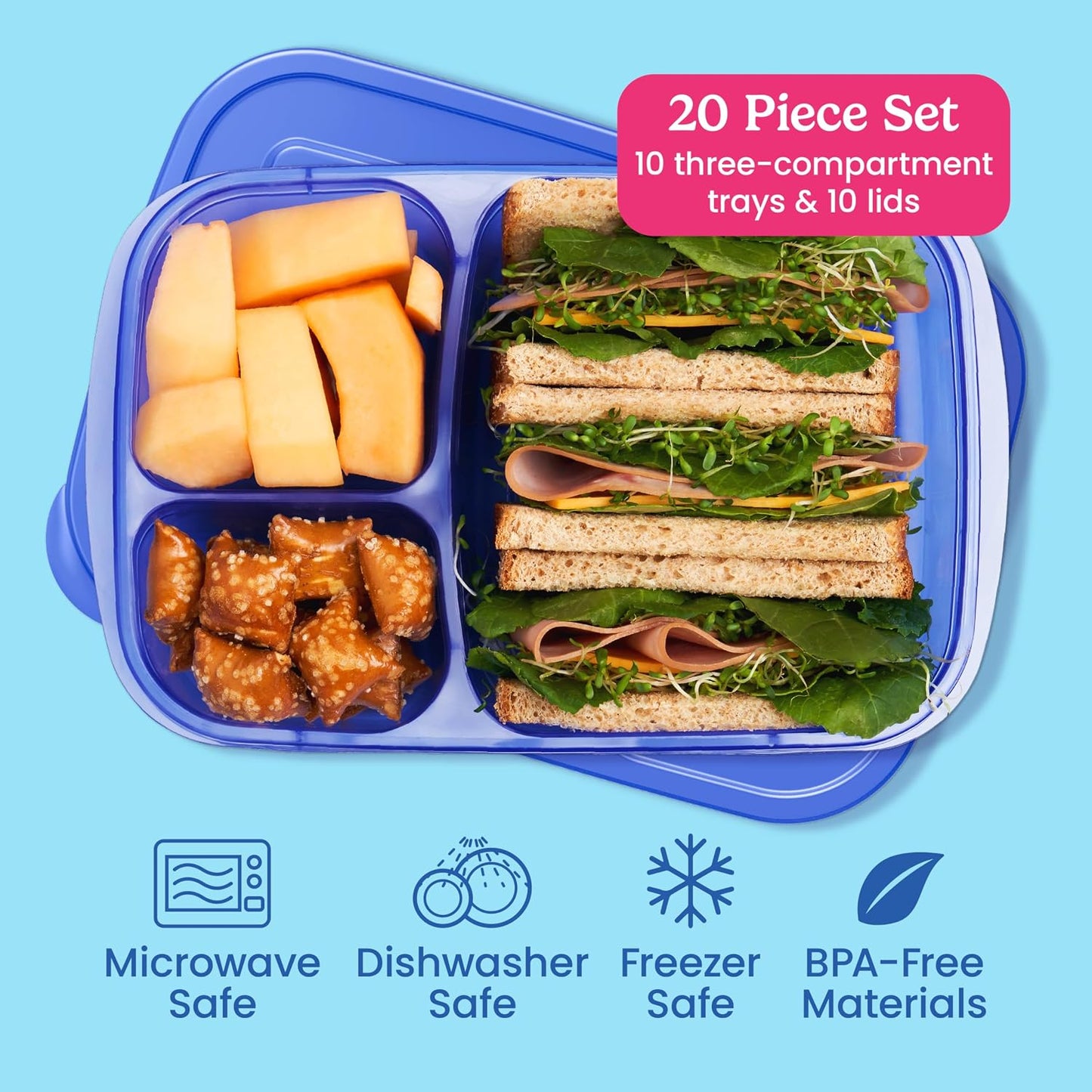 Bentgo Easyboxes - Original Stackable Lunch Boxes - Reusable 3-Compartment Food Containers for Kids and Adults - Bento Lunch Box for Meal Prep, School, & Work - BPA Free, Set of 10 (Classic)