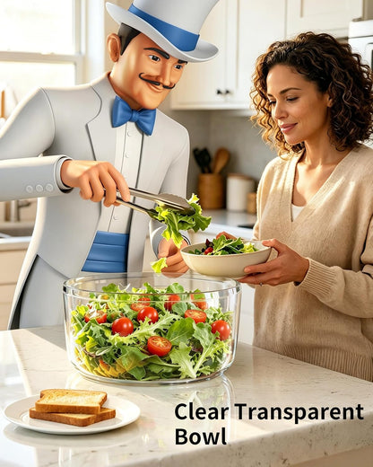 MR.SIGA Large Salad Spinner, Fruit Washing Bowl with Strainer, Salad Dryer for Washing, Spinning, and Draining Greens, Fruits, and Vegetables, 6.87 Quart Capacity