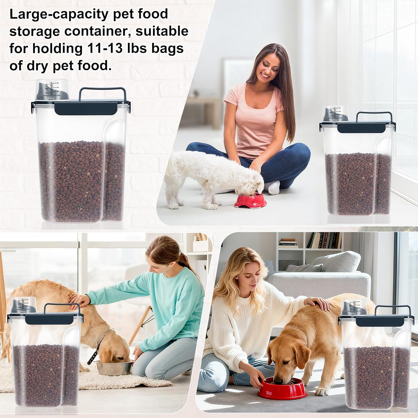 LEAWALK 5-7Lbs Cat Dog Storage Container, Portable Pet Food Containers with Upgraded Large Spout and Cup, Small Animal Kibble Dispenser for Bird Seed, Oatmeal, Rice, Flour, Brown Sugart-Dark Green