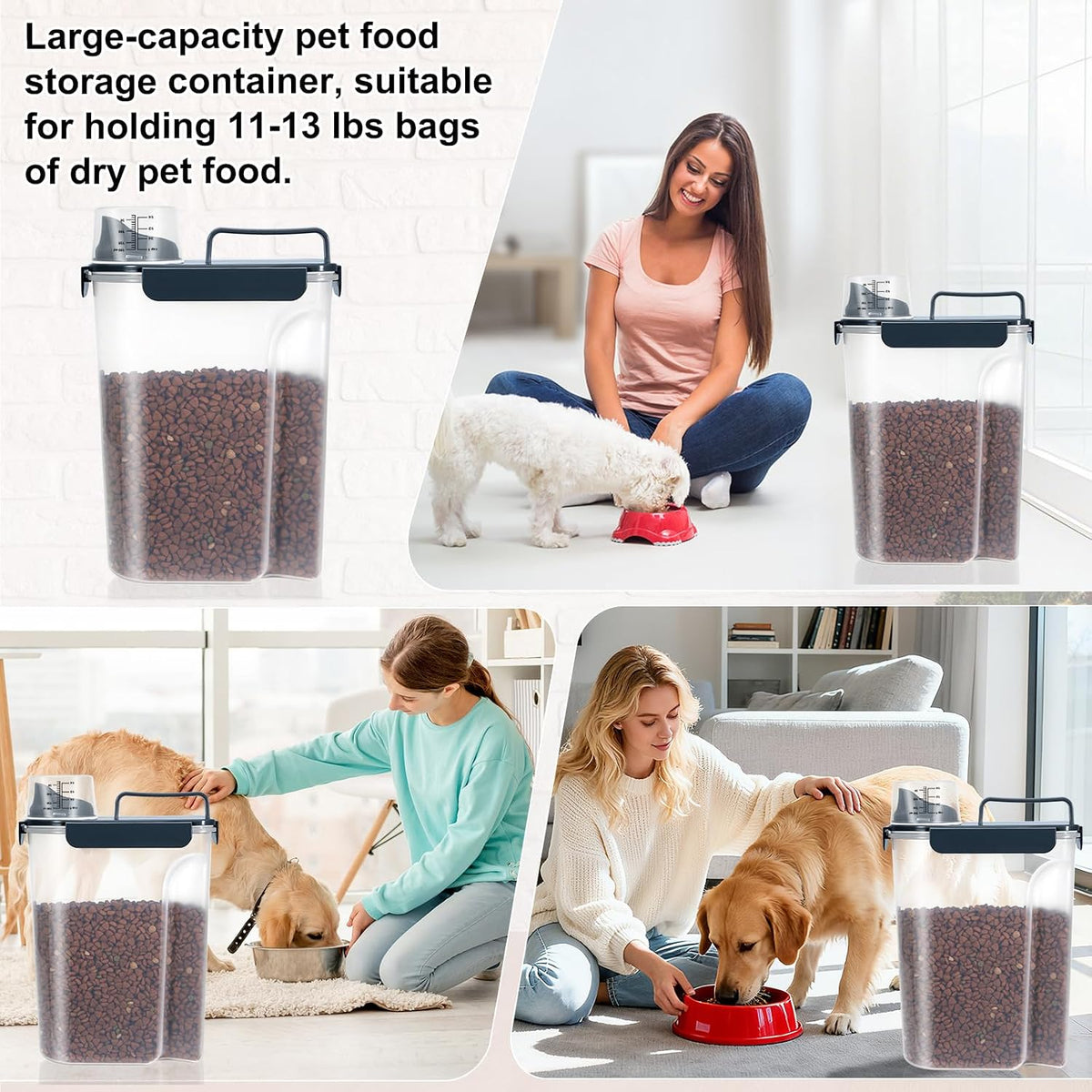 LEAWALK 5Lbs Airtight Cat Dog Food Storage Container with Upgraded Large Nozzle BPA-Free, Pet Food Storage Containers for Rice, Grain, Pet Food, Flour, Dog Treat Storage (Dark Gray, 5L-1pack)