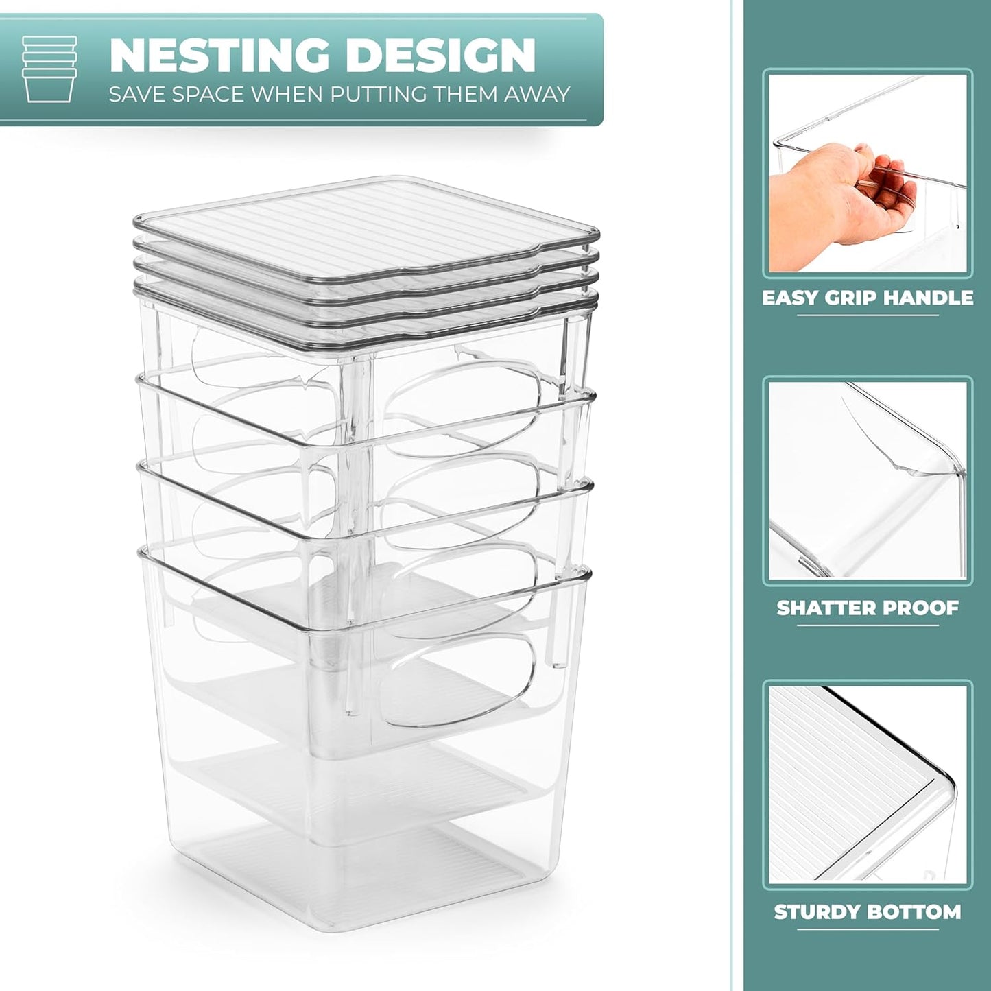 Sorbus 8-Pack Small Clear Plastic Storage Bins – Organizers for Kitchen, Pantry, Fridge, Cabinet & Refrigerator