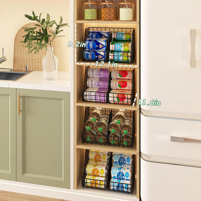Stacking Can Dispensers 3 Tier with 3 Divider, Large Pantry Can Organizer, Beverage Drink Pop Soda Can Storage Basket, Can Holders for Pantry, Canned Food Rack Wire Bins for Kitchen Cabinet (3-Pack)