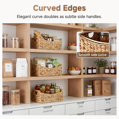 StorageWorks Wicker Baskets for Organizing, Water Hyacinth Storage Baskets with Handles, Woven Baskets for Pantry Storage, 13" x 8¼" x 7", 2-Pack