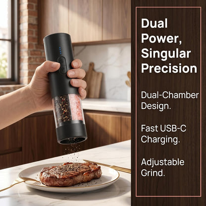 2 IN 1 Electric Salt and Pepper Grinder Set,Rechargeable (Black)