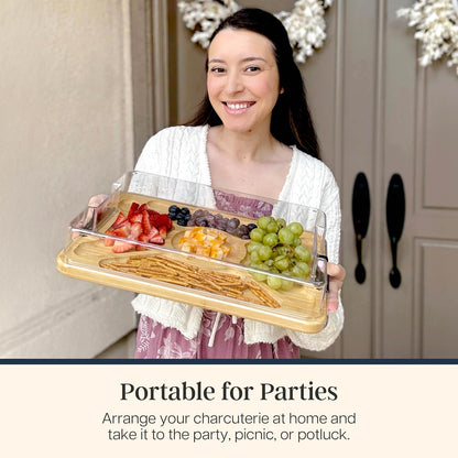 Totally Bamboo Flip, Serve & Store Charcuterie Board with Lid, Reversible Bamboo Cutting Board and Portable Cheese Tray with Compartments, Locking Travel Cover, 15.5 x 11.5 Inches