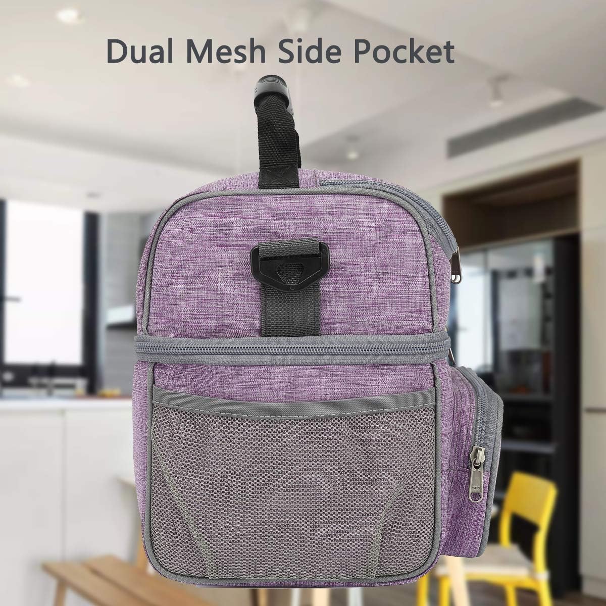 FlowFly Double Layer Cooler Insulated Lunch Bag Adult Lunch Box Large Tote Bag for Men, Women, With Adjustable Strap,Front Pocket and Dual Large Mesh Side Pockets