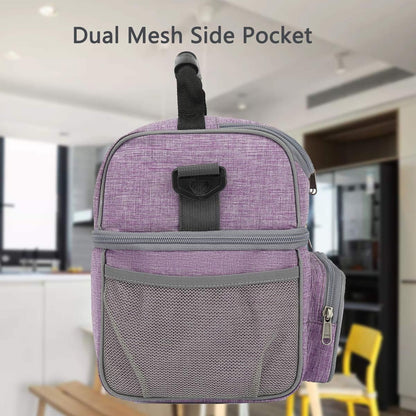 FlowFly Double Layer Cooler Insulated Lunch Bag Adult Lunch Box Large Tote Bag for Men, Women, With Adjustable Strap,Front Pocket and Dual Large Mesh Side Pockets