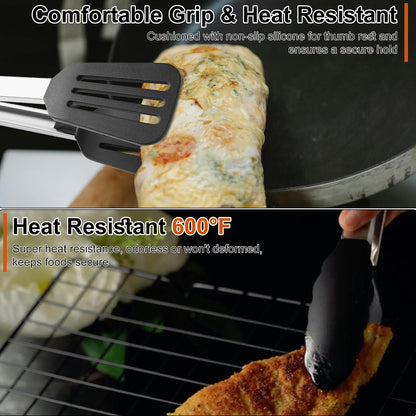 Kitchen Tongs with Silicone Tips, 9" & 12" Silicone Tongs for Cooking