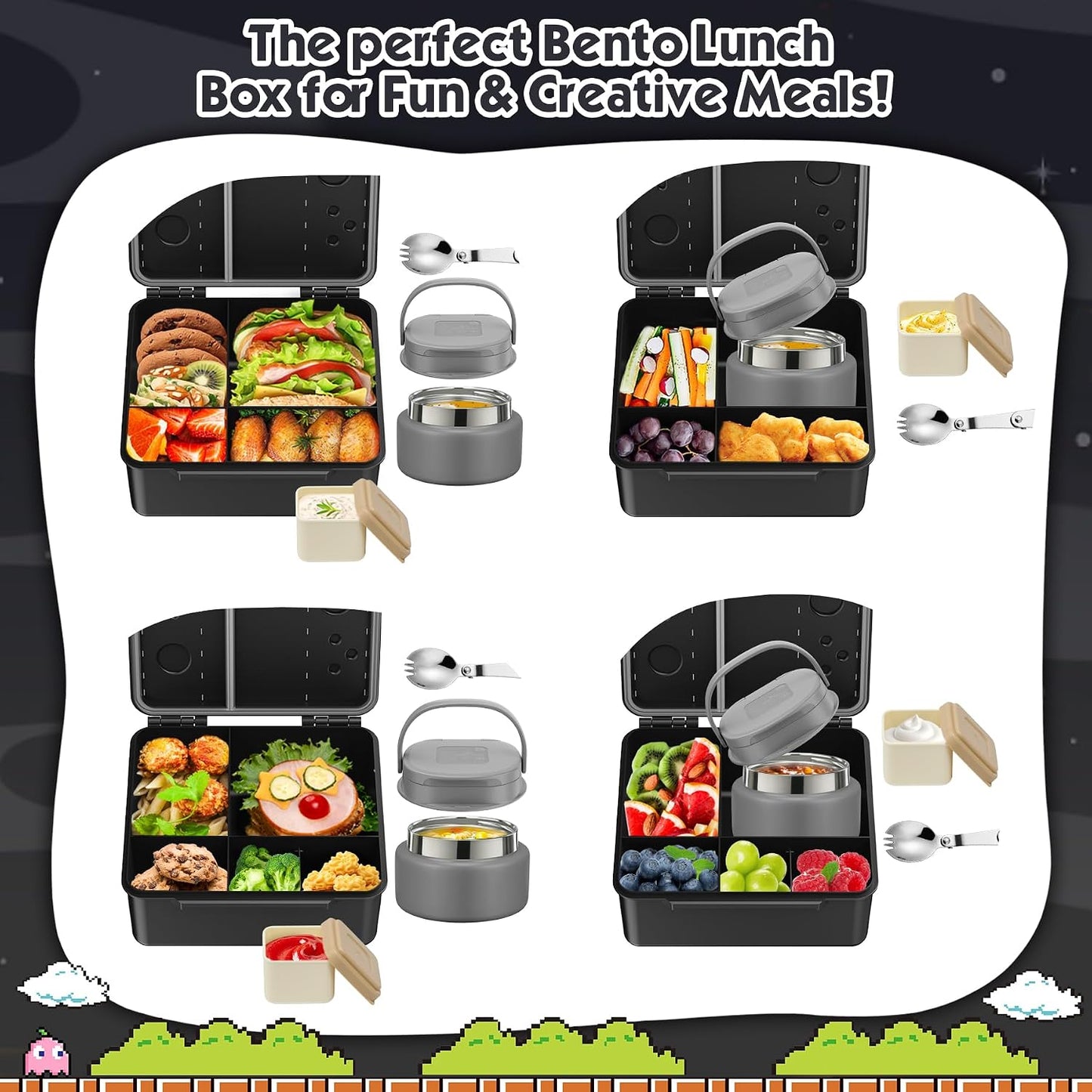 Lunch Box Kids, Leak Proof 5 Compartment Bento Box for Kids, 13oz Thermo for Hot Food Kids Lunch Box,Hot Lunch Box for School Travel