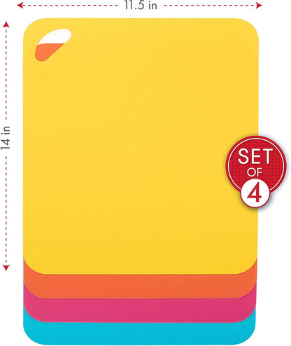 Dexas Heavy Duty Cutting Board Grippmat, Flexible Cutting Boards for Kitchen, Set of 4, Non Slip Plastic Board Cutting Mat 11.5 by 14 Inches Gray, Red, White and Green Set, Kitchen Gadgets