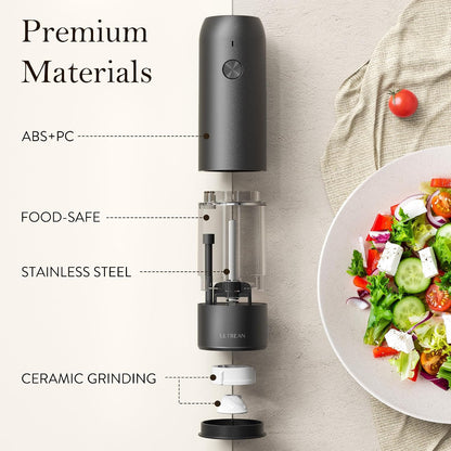 Ultrean Electric Salt and Pepper Grinder Set, Rechargeable,Matte Black