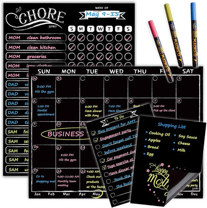 JJPRO Magnetic Dry Erase Menu and Chore Chart Blackboard for Fridge-Weekly Meal Planner Chalkboard,Behavior Chart Chalkboard for Multiple Kids with Notepad Blackboard