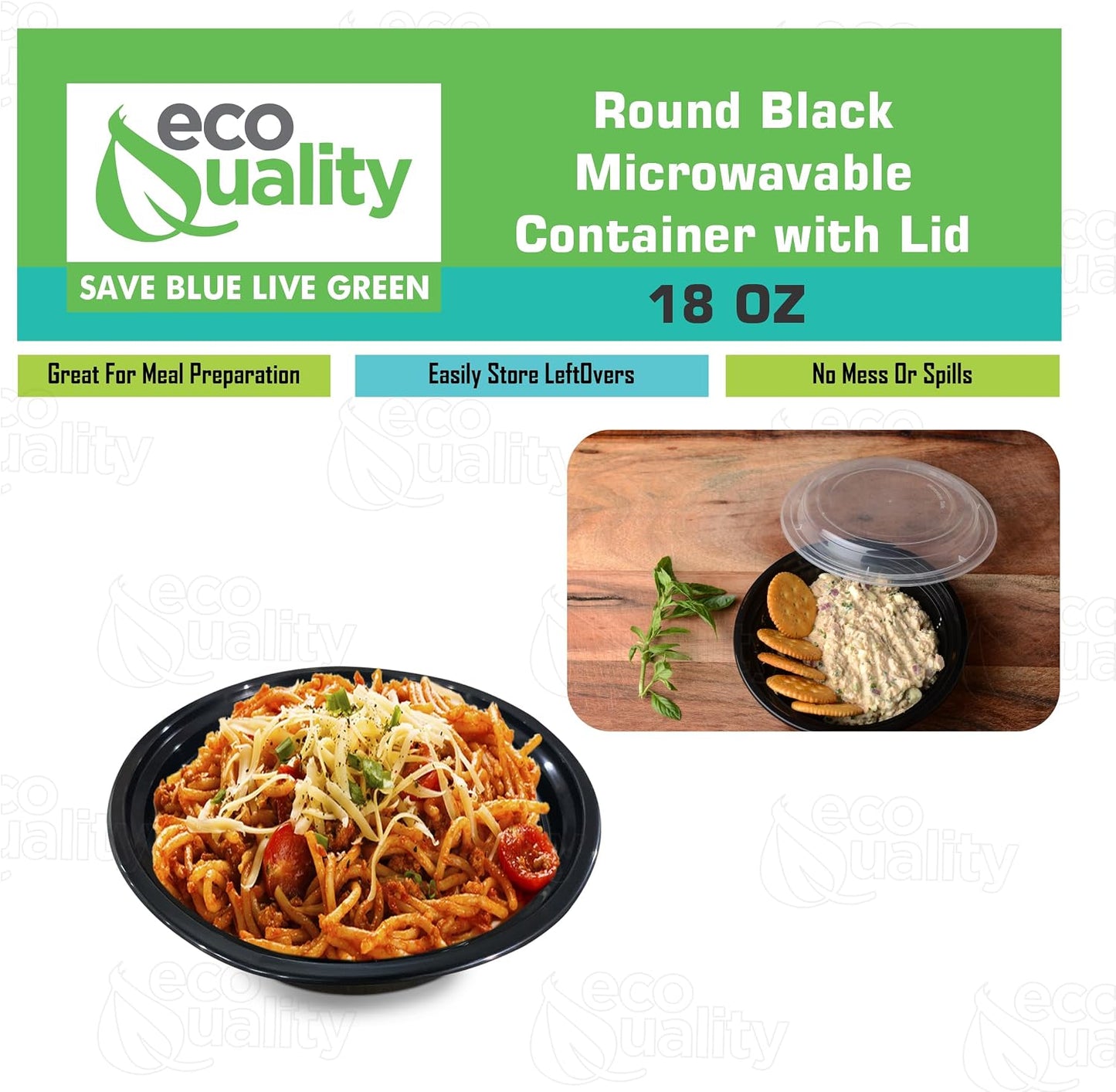 18 oz - 10 Count - Round Microwaveable Plastic Meal Prep Containers with Lids - Food Storage Container - Certified BPA-Free, Stackable, Reusable Microwave, Dishwasher, Freezer Safe, Disposable (Black)