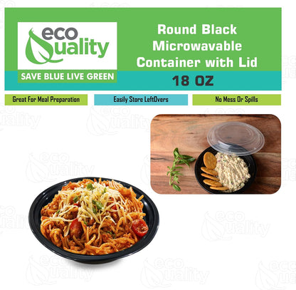 18 oz - 10 Count - Round Microwaveable Plastic Meal Prep Containers with Lids - Food Storage Container - Certified BPA-Free, Stackable, Reusable Microwave, Dishwasher, Freezer Safe, Disposable (Black)