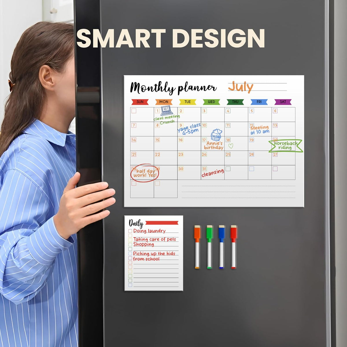 Calendar Whiteboard for Fridge - Weekly Magnetic Calendar for Refrigerator - Weekly Planner Fridge, Erasers, Markers & Note Pads - Chore Whiteboard (White)
