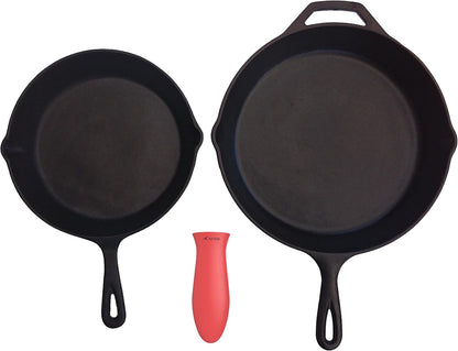 Silicone Hot Handle Holder + Assist Holder, Potholder (2-Pack Mix Red) for Cast Iron Skillets, Pans, Frying Pans & Griddles, Metal and Aluminum Cookware Handles - Sleeve Grip, Handle Cover