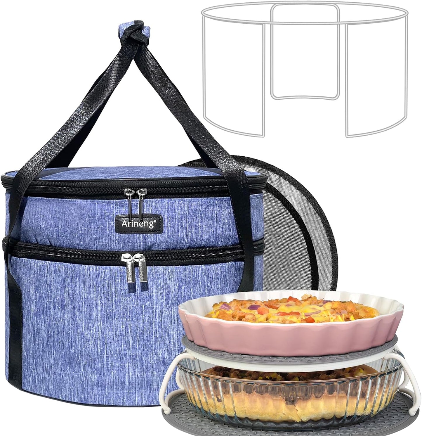 Pie Carrier, Hard-Sided Design, Insulated Bag For Casseroles, Round Insulated Cooler, Pie Tray With Lid And Handle For Hot And Cold Food Casserole Trays (Grey)