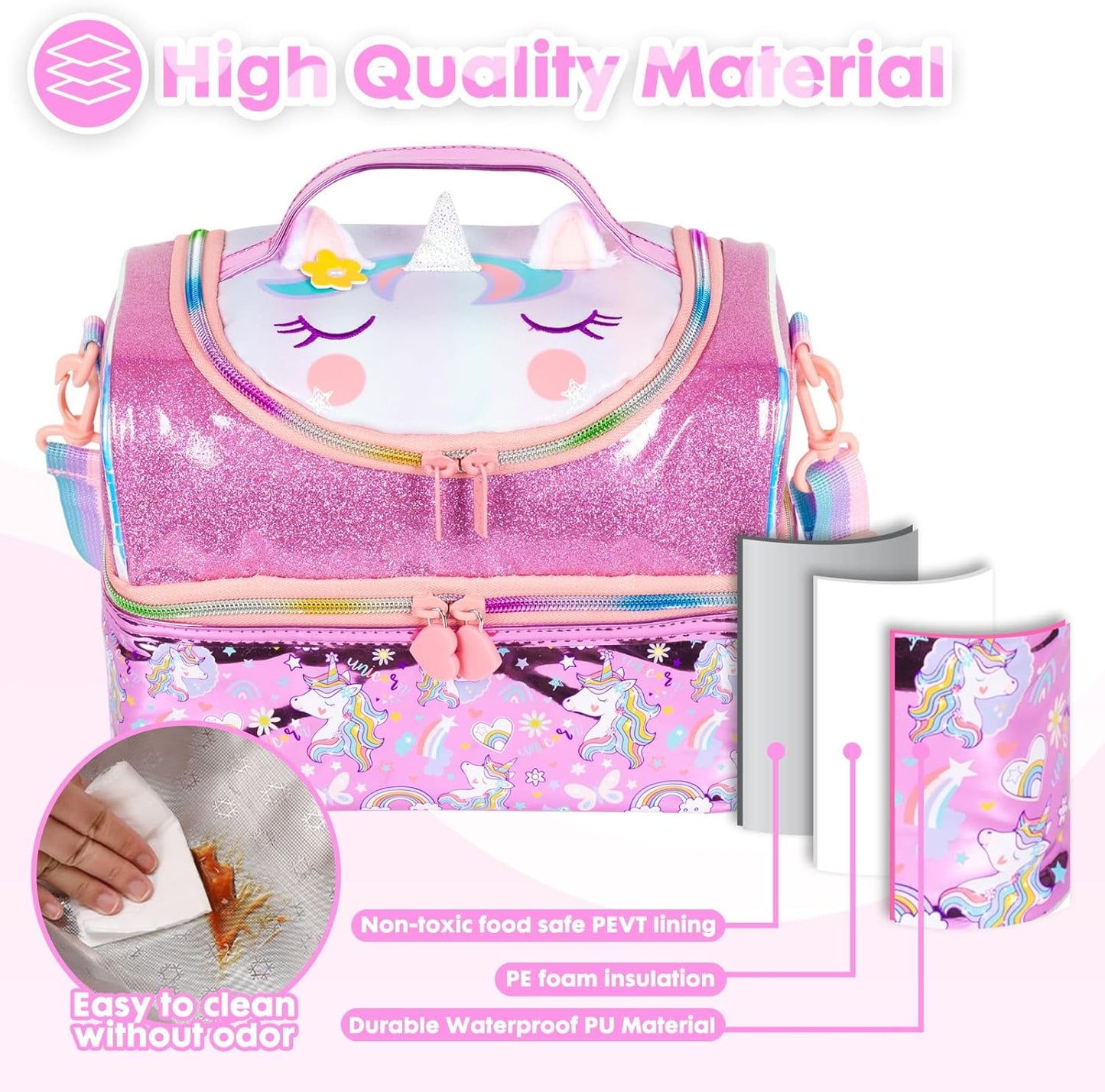 Kids Double Decker Cooler Insulated Lunch Bag, Back to School Large Meal Tote for Boys, Girls, Men, Women, with Adjustable Strap, Soccer