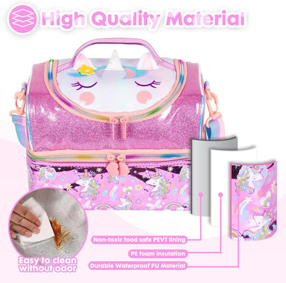 Kids Double Decker Cooler Insulated Lunch Bag, Back to School Large Meal Tote for Boys, Girls, Men, Women, with Adjustable Strap, Soccer