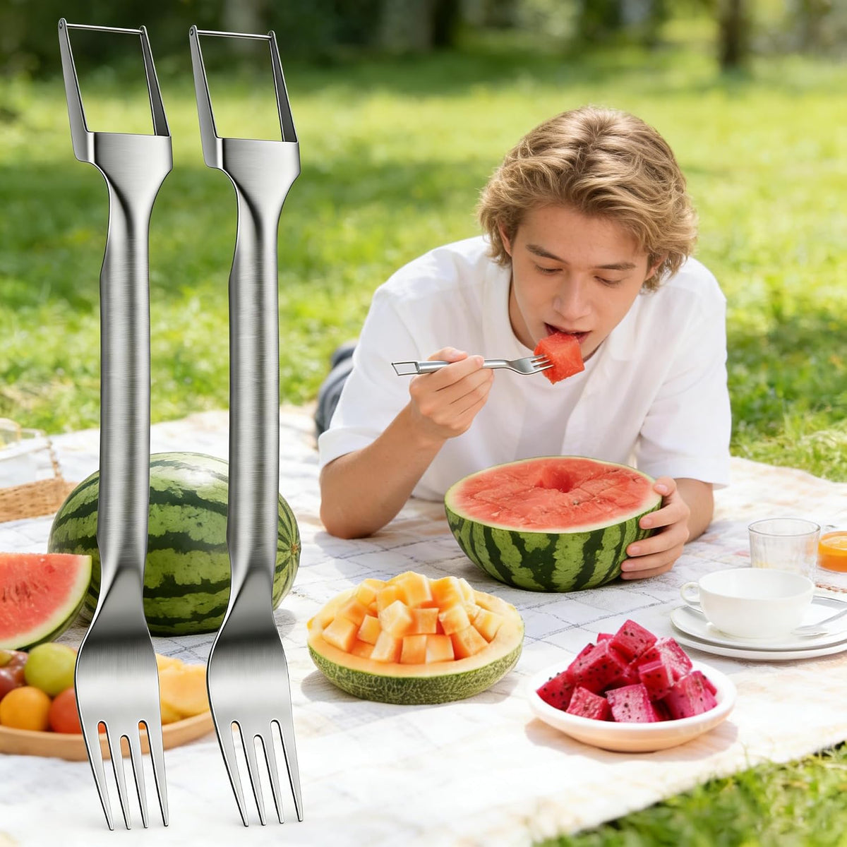 Watermelon Slicer Cutter,Fruit Cutter with Fork(2PCS)