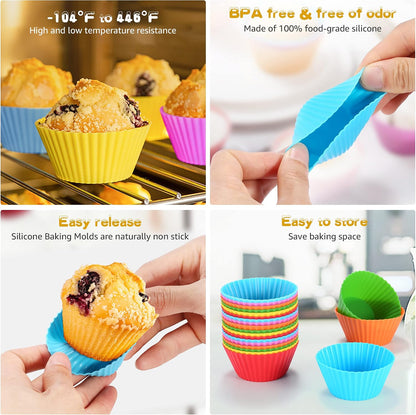 Silicone Cupcake Liners, Set of 36 Muffin Baking Cups, Nonstick Silicone Muffin Liners, Reusable No Stick Silicone Cupcake Molds, 2.75” Silicone Cupcake Baking Cups, mini Multicolored Bulk Pack