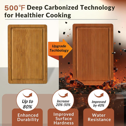 Bamboo Cutting Board Set of 3, Wood Cutting Boards for Kitchen with Juice Grooves, Durable Chopping Board for Meat, Vegetables & Meal Prep