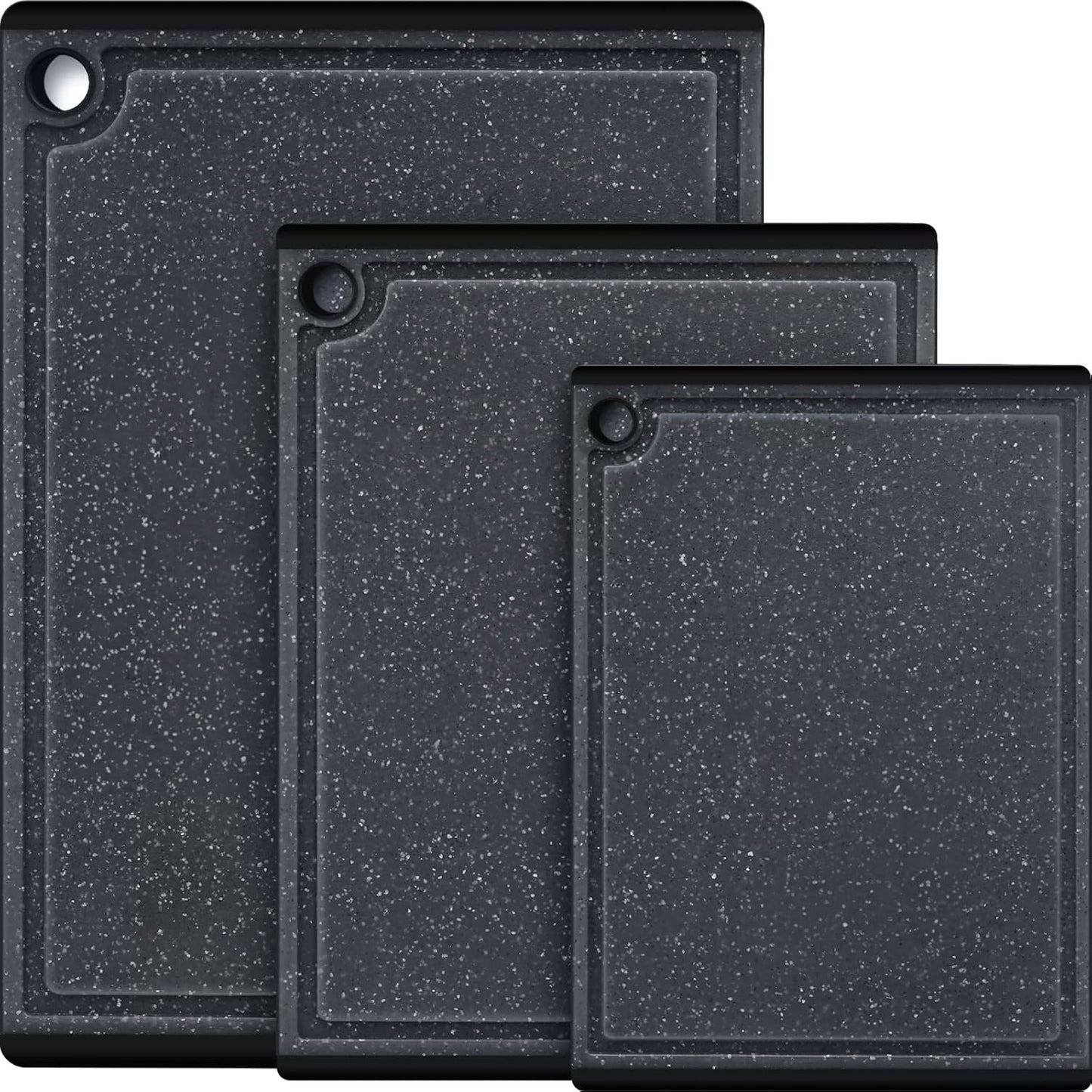 Kikcoin Plastic Cutting Boards for Kitchen, 3-Piece Large Cutting Board Set Dishwasher Safe Chopping Boards with Non-slip Feet and Juice Grooves, Gray