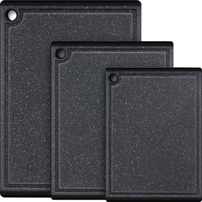 Kikcoin Plastic Cutting Boards for Kitchen, 3-Piece Large Cutting Board Set Dishwasher Safe Chopping Boards with Non-slip Feet and Juice Grooves, Gray