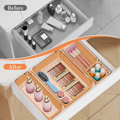 SpaceHacks 25 PCS Plastic Drawer Organizer Set, 4-Size Versatile Organizer Tool Trays & storage Bins for Makeup, Jewelry, and Gadgets in Bathroom, Bedroom and Office,Clear Black