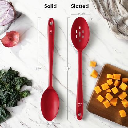 DI ORO Silicone Spoons for Cooking - Large Kitchen Spoons for Mixing, Serving, & Stirring - 600°F Heat-Resistant Non Stick Utensils – Big Solid & Slotted - Dishwasher Safe (2pc, Black)