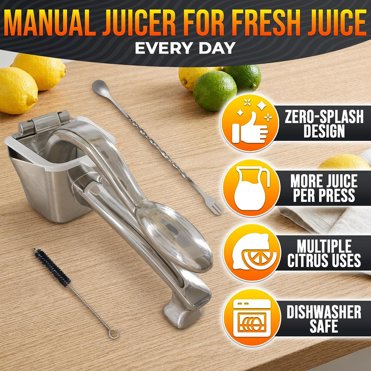 Fold Flat Lemon Squeezer Stainless Steel, Heavy Duty Citrus Juicer