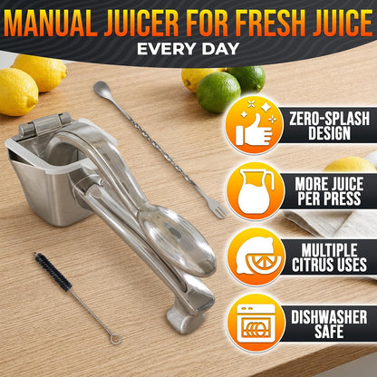 Fold Flat Lemon Squeezer Stainless Steel, Heavy Duty Citrus Juicer
