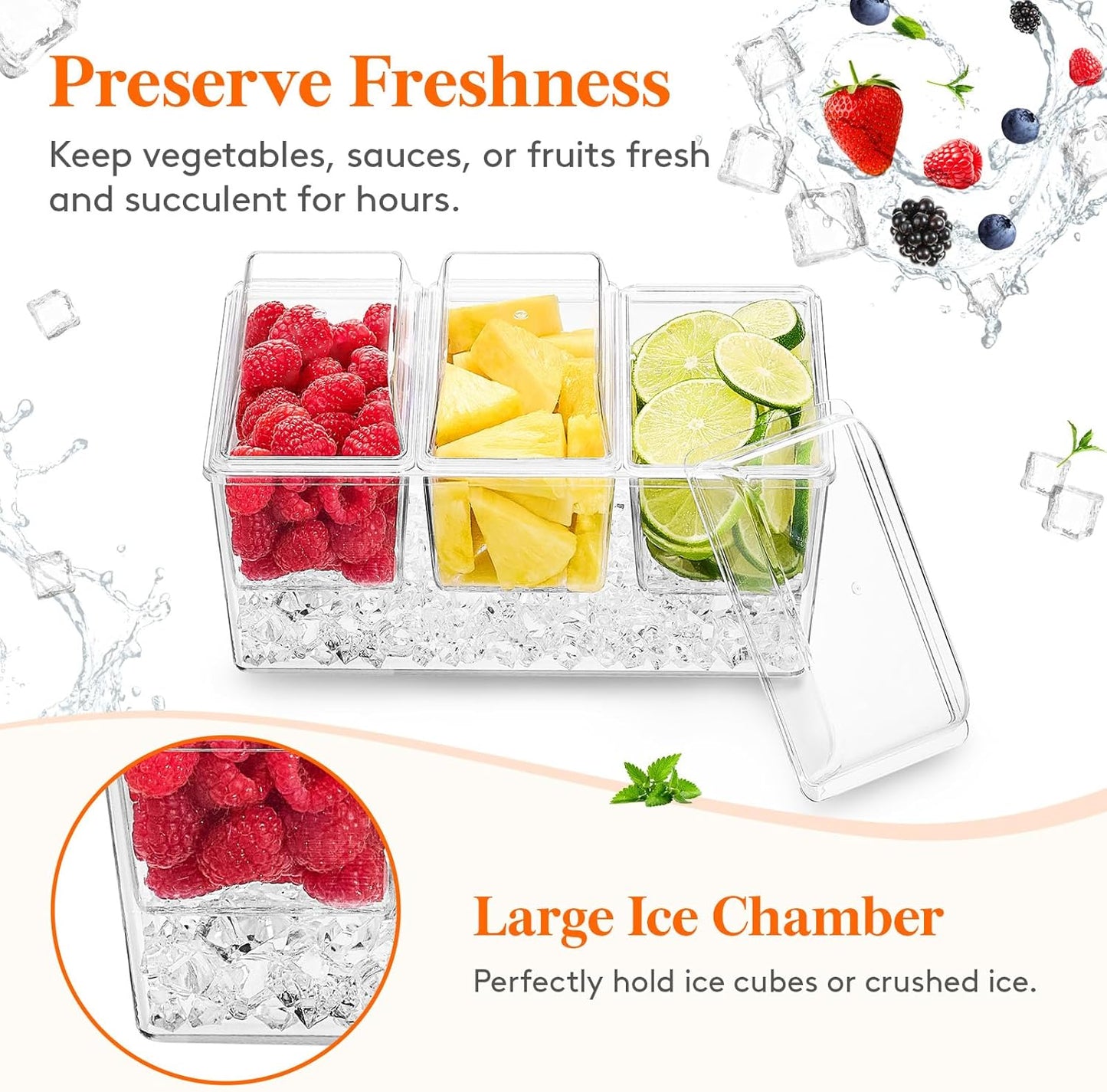 Lifewit Taco Bar Serving Set for Party with 5 x 20 oz Containers & Components, Ice Chilled Condiment Caddy Organizer, Garnish Serving Tray Platter for Mimosa Bar Accessories, Fruit, Salad, Food