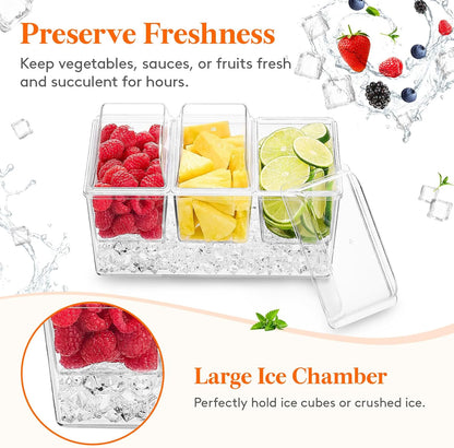 Lifewit Taco Bar Serving Set for Party with 5 x 20 oz Containers & Components, Ice Chilled Condiment Caddy Organizer, Garnish Serving Tray Platter for Mimosa Bar Accessories, Fruit, Salad, Food