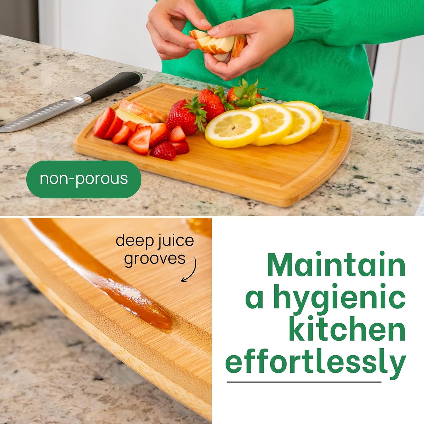 Greener Chef Luxury Bamboo Cutting Board Set of 3 with Glue-Free Surface Technology - Extra Spacious Wood Cutting Boards for Kitchen and XL Chopping Board Set - Replacements for Life