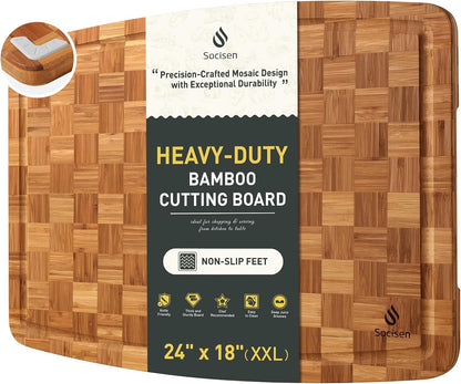3 Pack Bamboo Cutting Board Set Non Toxic Wooden Cutting Board for Kitchen Non Slip Solid End Grain Thick Wood Juice Groove Chopping Board Edge Grain Teak Smart Marble Flexible Round Stone Metal