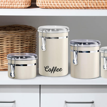 Oggi Stainless Steel Sugar Canister 62 fl oz - Airtight Clamp Lid, Clear See-Thru Top - Ideal Sugar Container for Countertop, Sugar Jar, Bulk Sugar Storage. Large Size 5" x 7.5".