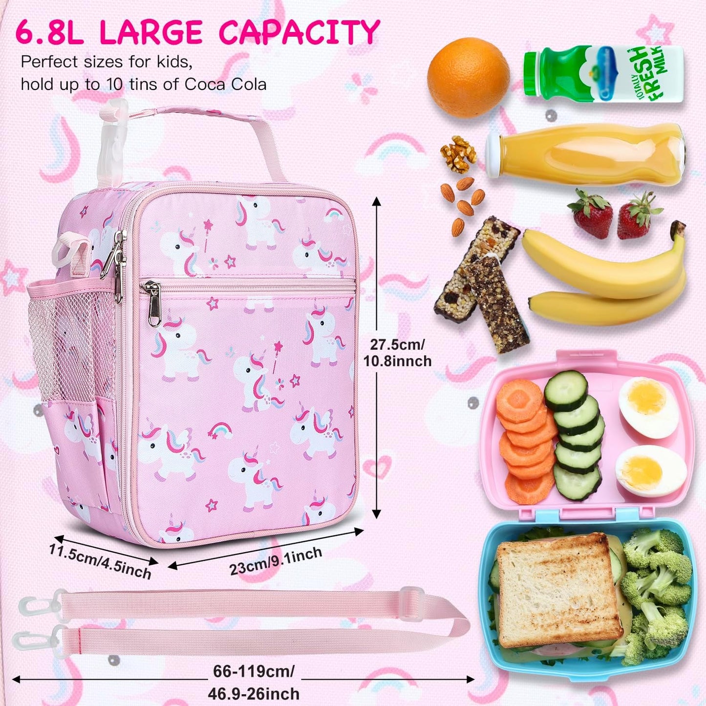 Kids Insulated Lunch Box Bag, Thermal Picnic Cool Bags with Adjustable Strap for Adults Children Women Men Boys Girls School Work (CAM-Blue)
